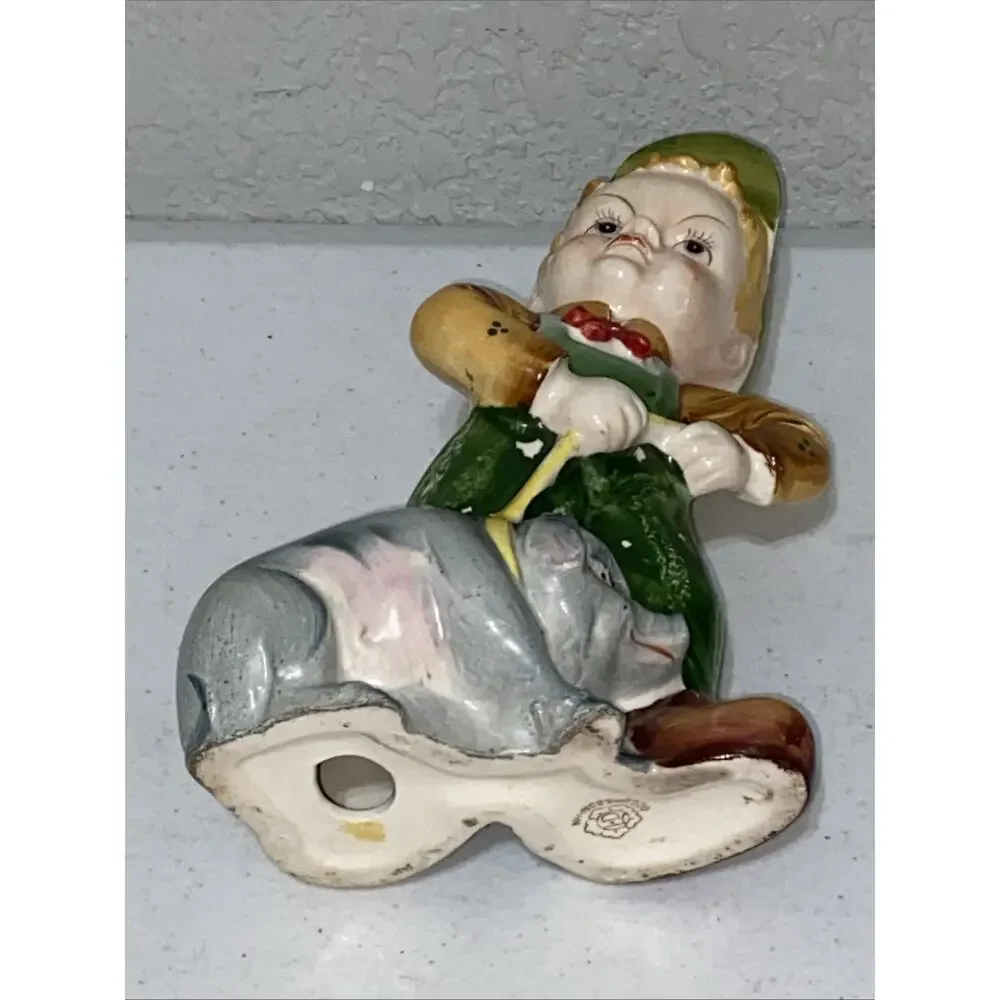 VTG Made In Occupied Japan Porcelain Farmer Boy Pulling Pig Figurine Mid Century